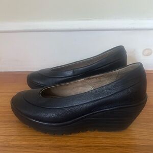 Fly London Black Wedge Women Shoes